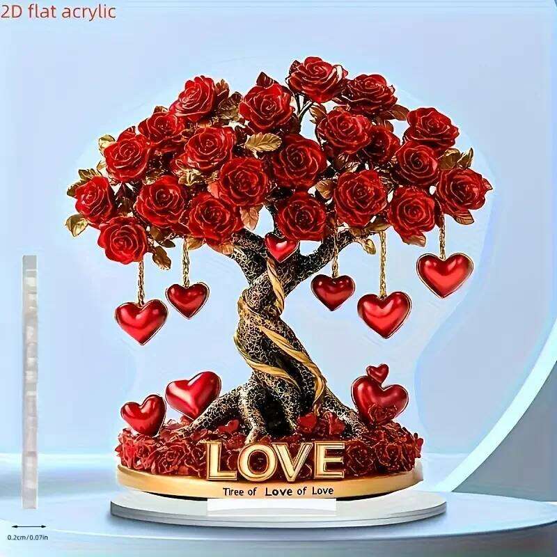 Elegant crystal heart-shaped rose tree "Tree of Love" golden base - the best decoration for Valentine's Day S260204