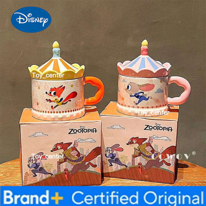 Disney Zootopia Judy & Nick Couple Ceramic Mug With Lid Home Coffee Water Cup Exquisite Box Packed Birthday Gift For Lovers H260205