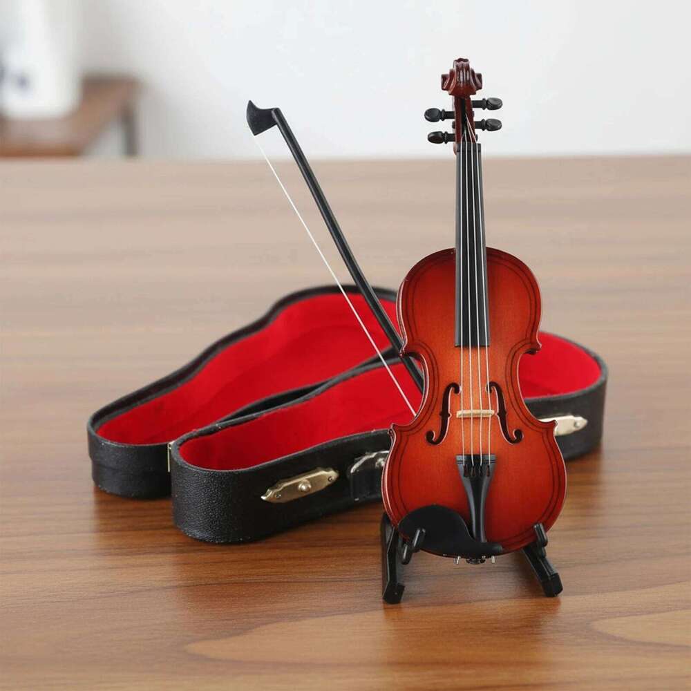 Playable Tiny Figurine Multi-Purpose Miniature Musical Instrument Wooden Handmade Violin Model for Music Training Gift S260204