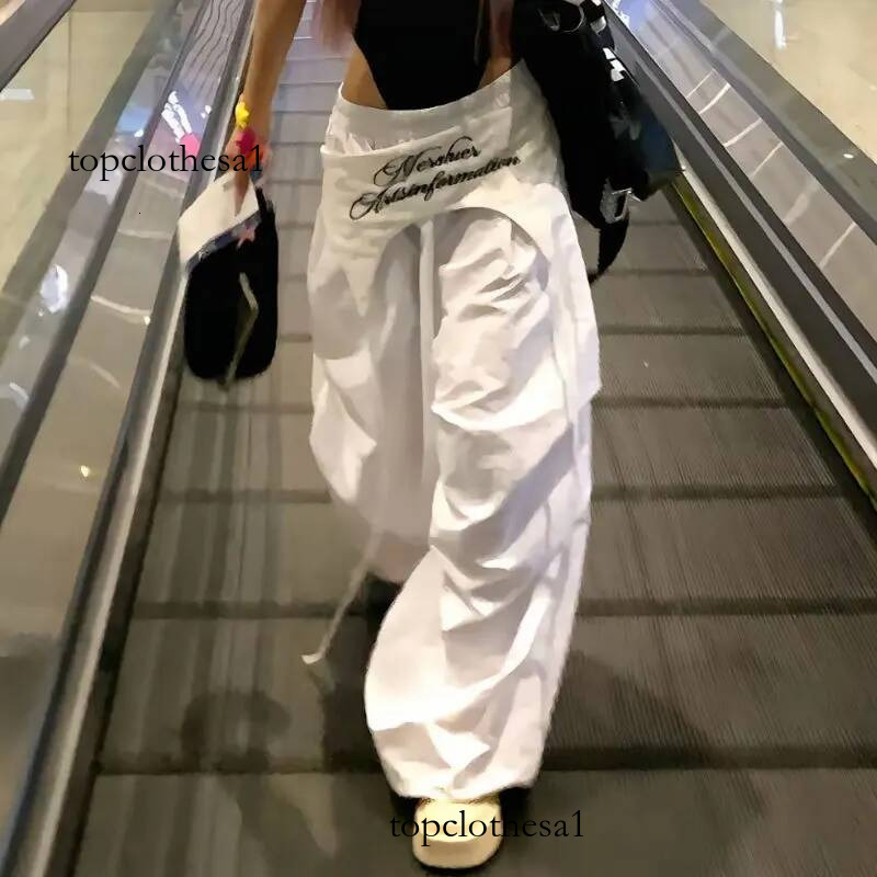 MEXZT Y2K White Cargo Pants Women Streetwear Embroidery Baggy Sweatpants Harajuku Wide Leg Joggers Summer Oversized Trousers New