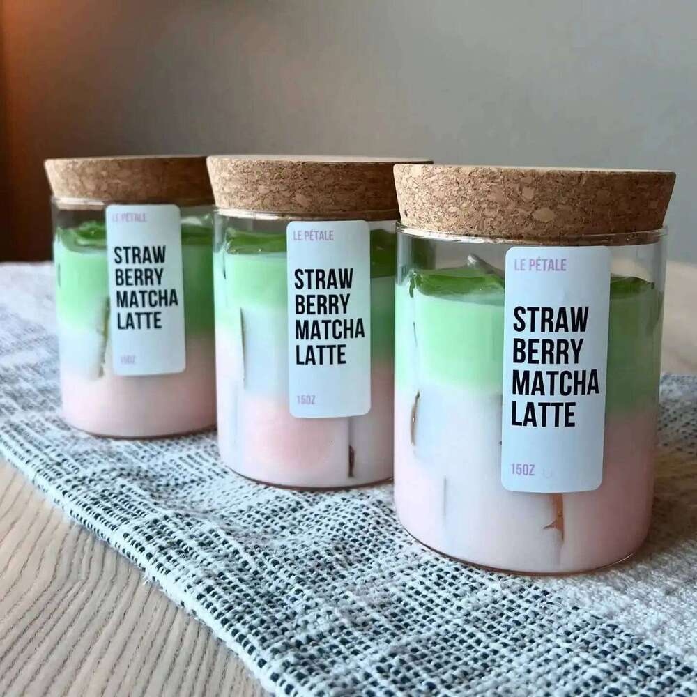 Matcha Iced Coffee Scented Glass Jelly Wax Home Festival Decoration Fragrance Candle Jar H260205