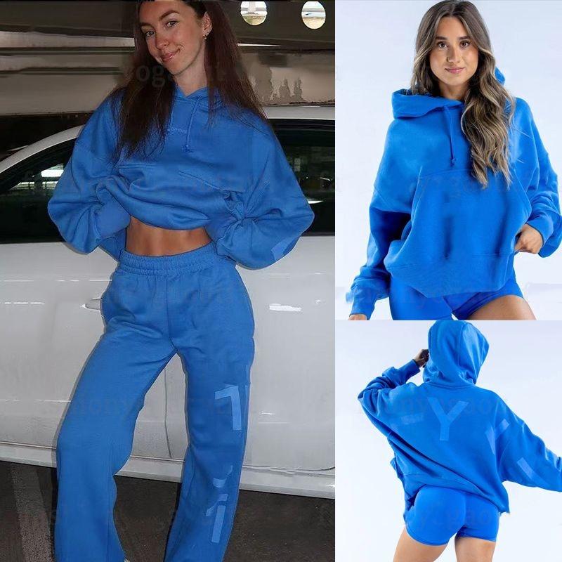 US Stock Dfynely Yoga Designer Hoodie Set Fitness Pleated Impact Hoodies Women's Loose Hooded Sweatshirt Full Zip Sports Jacket Wide Leg Sweatpants Gym Trousers