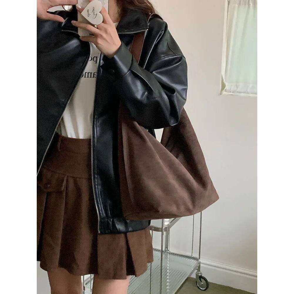 Scrub Leather female Shoulder bags winter new Ladies handbag Large capacity Brand design women big totes bolsa brown Y260204