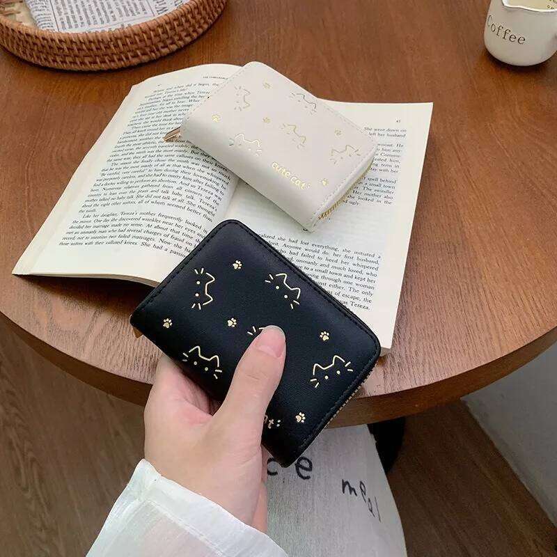 Cute Cat Short PU Wallet for Women Pu Leather Fold Multi Holder Purse Coin Bag Fashion Accessory Z260205