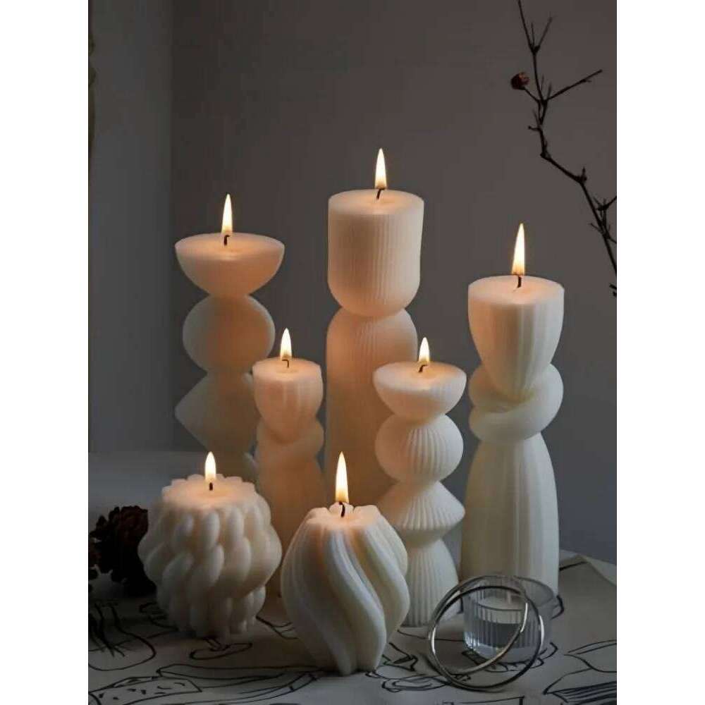 Aromatherapy large pillar decorative candles, soy wax, suitable for gifts, room shelves, home ribbed decoration S260204