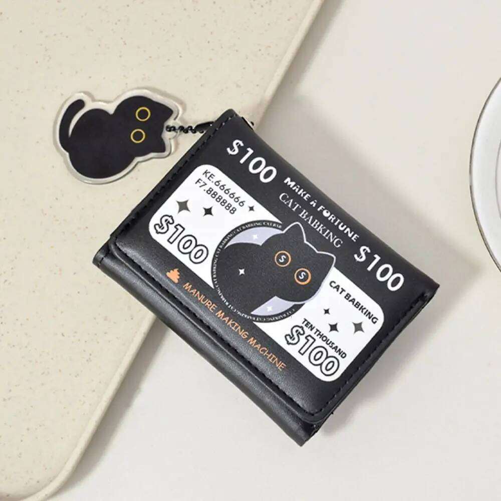 Festive Fortune Folding Wallet with Baking Design Three-Fold Large Capacity Cat Pattern Coin Purse Z260205