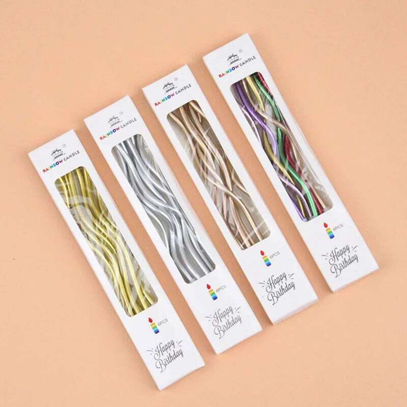 6pcs/lot Curve Birthday Golden Thread Slender Rod Candle for Party Cake Decoration Pencil Candles S260204