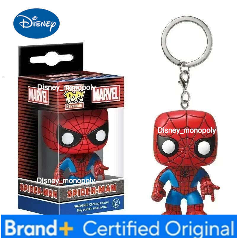 Disney Funko Pop SPIDER MAN Pocket Keychain Iron Spider Rings Peter Parker Key Pendant Toys Figure Keyrings Birthday Gift Kid Toy H260205