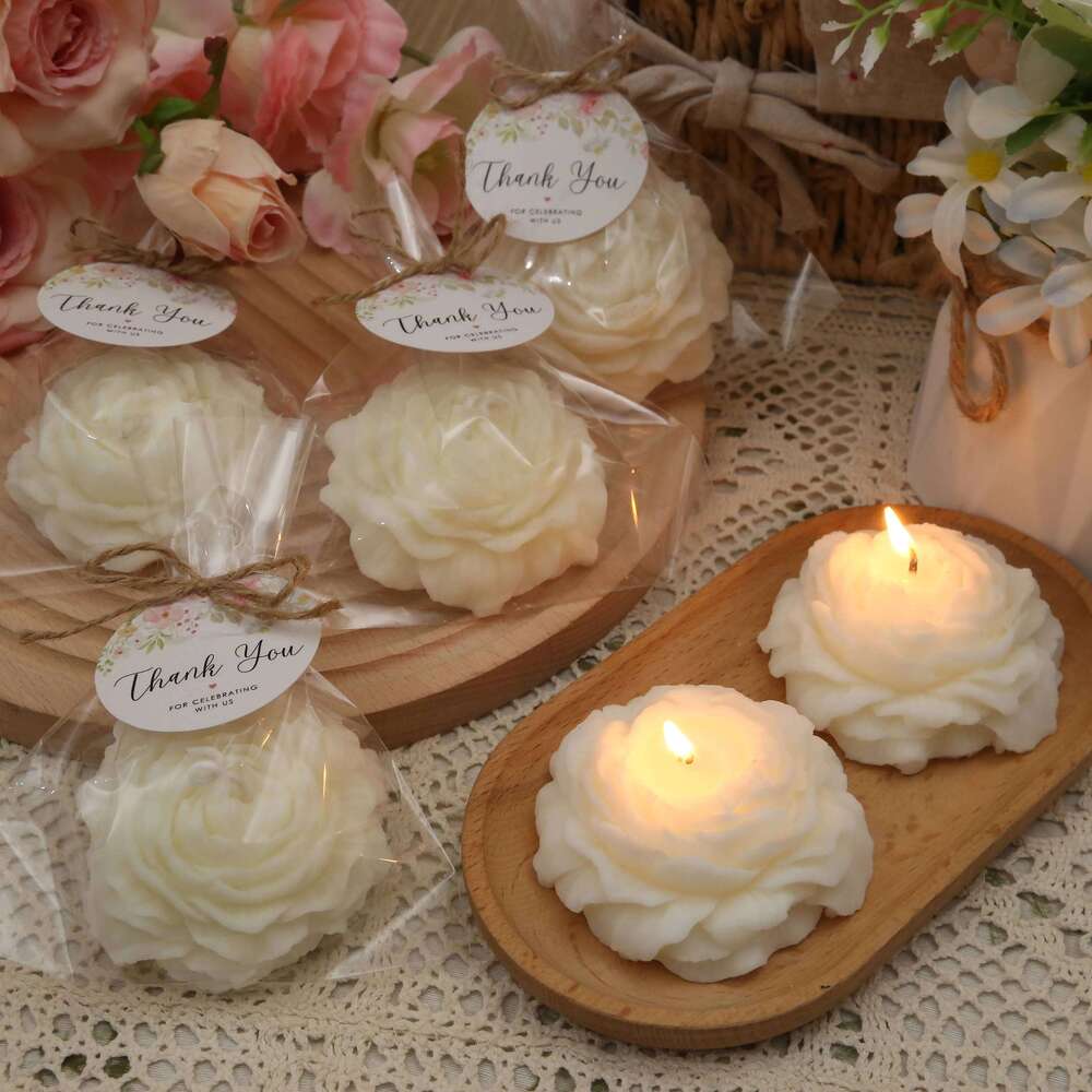 10sets Rose Flower Decorative Candles for Wedding Guest Gifts, Bridal Shower Table Decor, Party Centerpieces, Gift Display S260204
