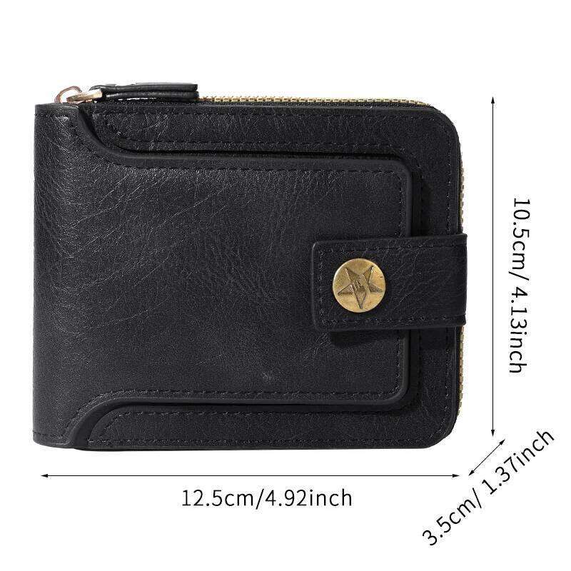 2025 New Retro Men's Horizontal Short Wallet - Zipper Multifunctional Card Buckle Coin Purse, Slim Cross-Border Style Z260205