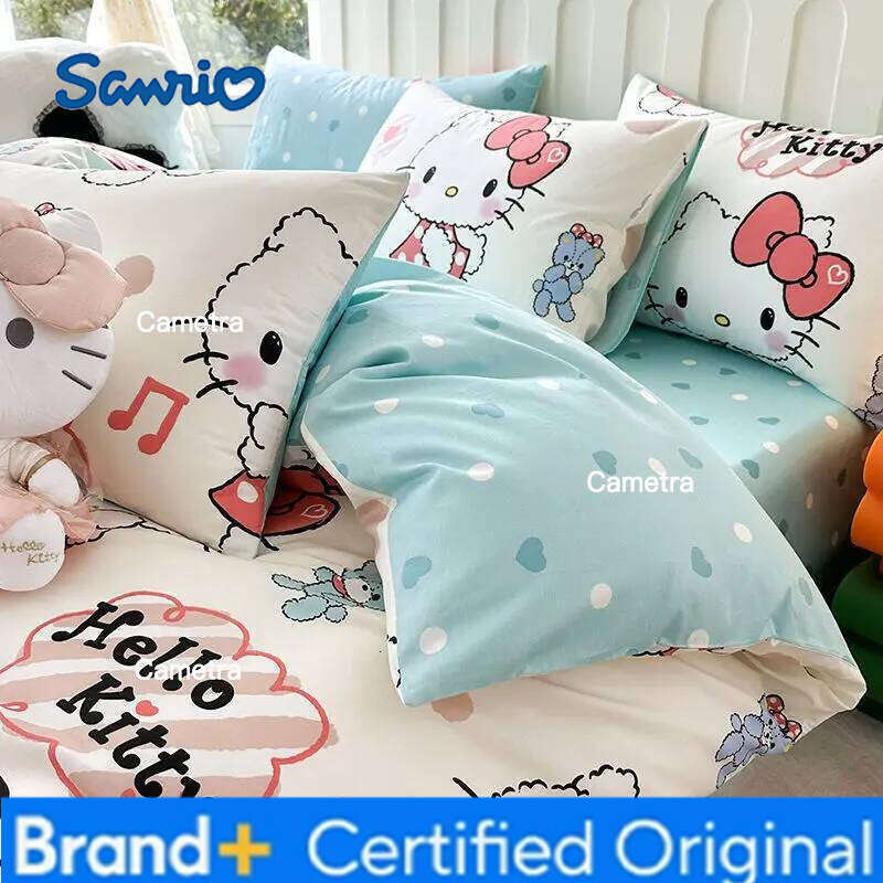 Sanrio Genuine Cartoon Hello Kitty 100% Cotton 4pcs Children's KT Bed Sheet Quilt Cover Pillowcase 3pcs Set H260205