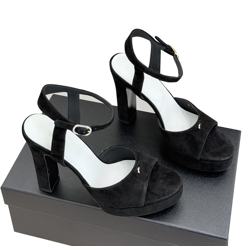 Women Chunky Platform Heels Sandals Slingbacks Dress Shoes Designer Buckle Strap Outdoor Leisure Shoes Suede Tweed Casual Shoes For Party Wedding Shoes