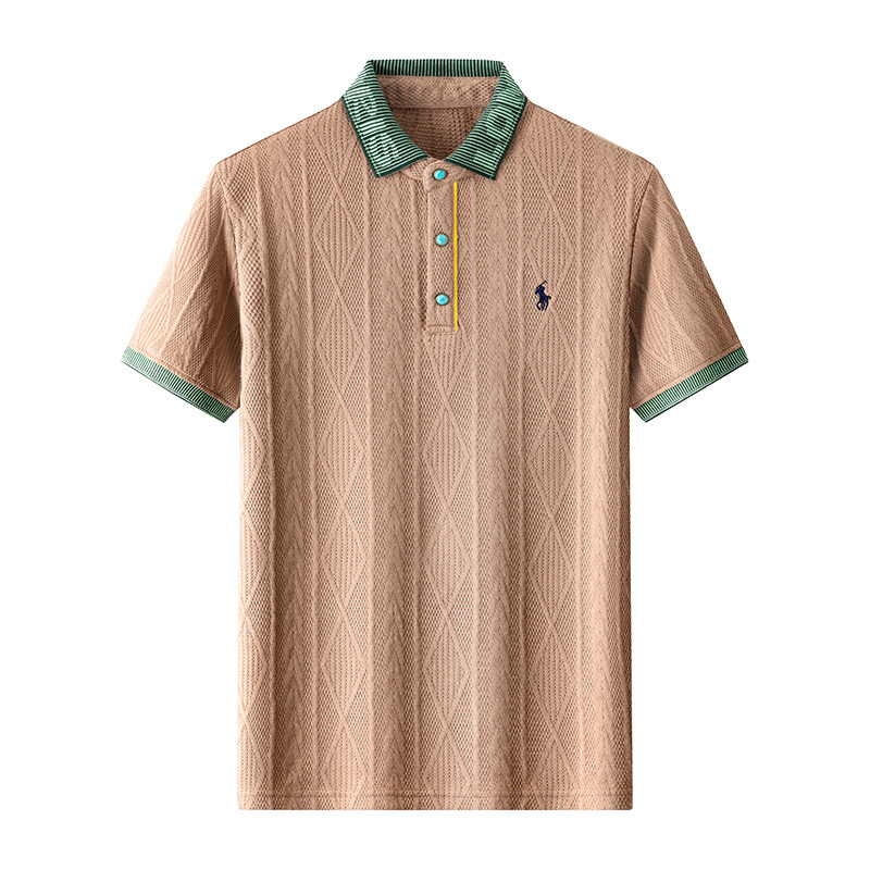Free shipping Men Polos Slim Fit Knitted shirt embroidered pattern color blocked short sleeved fashion