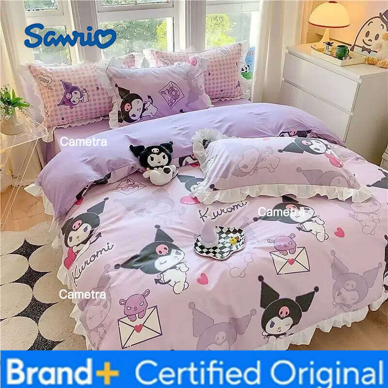 Sanrio Kuromi Cinnamoroll My melody Korean version sweet cartoon lace style pure cotton bed sheet quilt cover three-piece set H260205