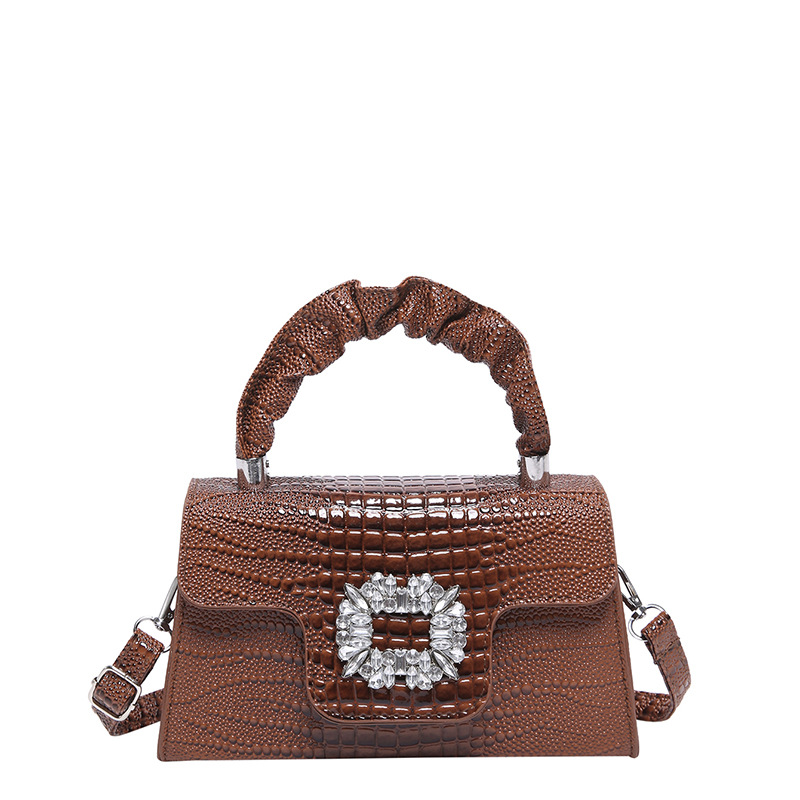 free shipping Elegant Fuchsia Crocodile Texture Handbag, Sparkly Crystal Buckle Ruched Top Handle Convertible Shoulder Bag 2026 hots