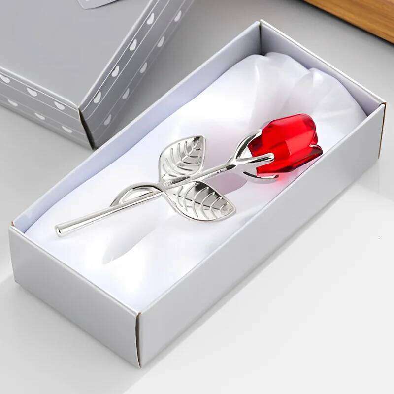 1pc Glass Rose Mini Crystal Flower Artificial Flowers Room Ornament Office Desktop Decoration Wedding Party Valentine's Day Gift S260204
