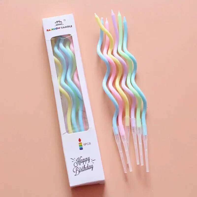 6pcs/lot Curve Birthday Golden Thread Slender Rod Candle for Party Cake Decoration Pencil Candles S260204