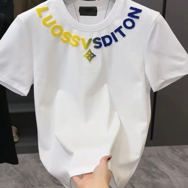 Free delivery Men's T-Shirts Letter round neck men's half sleeved men's and women's towel short sleeved summer loose men's T-