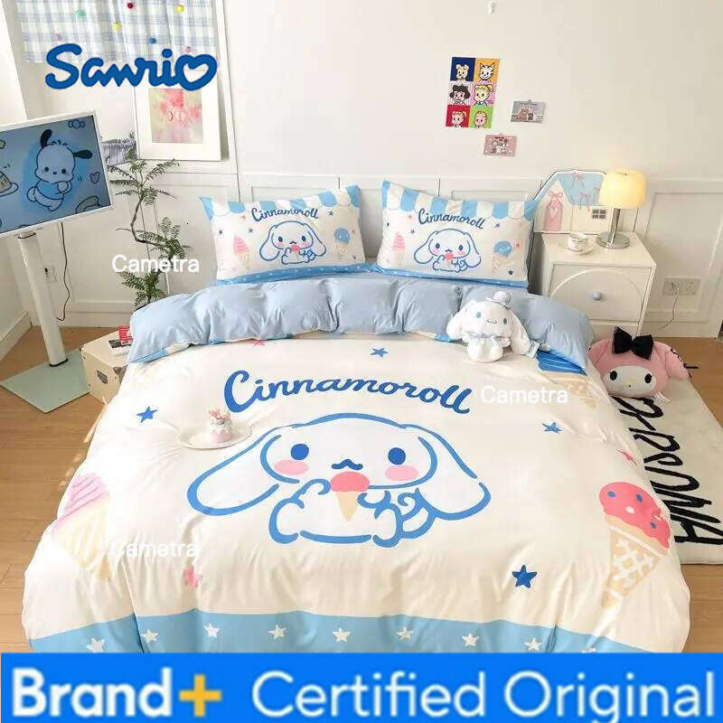 Sanrio New Hello Kitty Cartoon 4-piece set Bedding Set Pink Cats Kawaii Duvet Cover For Girl Kids Single Decor Home Bedclothes Custom H260205