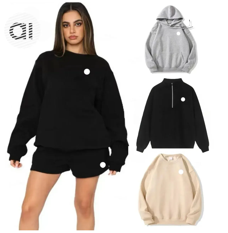 mens set Yoga Zip Sweatshirt Women Men Sets Designer Quarter aiowomen Perfectly Oversized Sweatshirts 3D Logo Sweater Loose Long Sleeve short women sweatpants