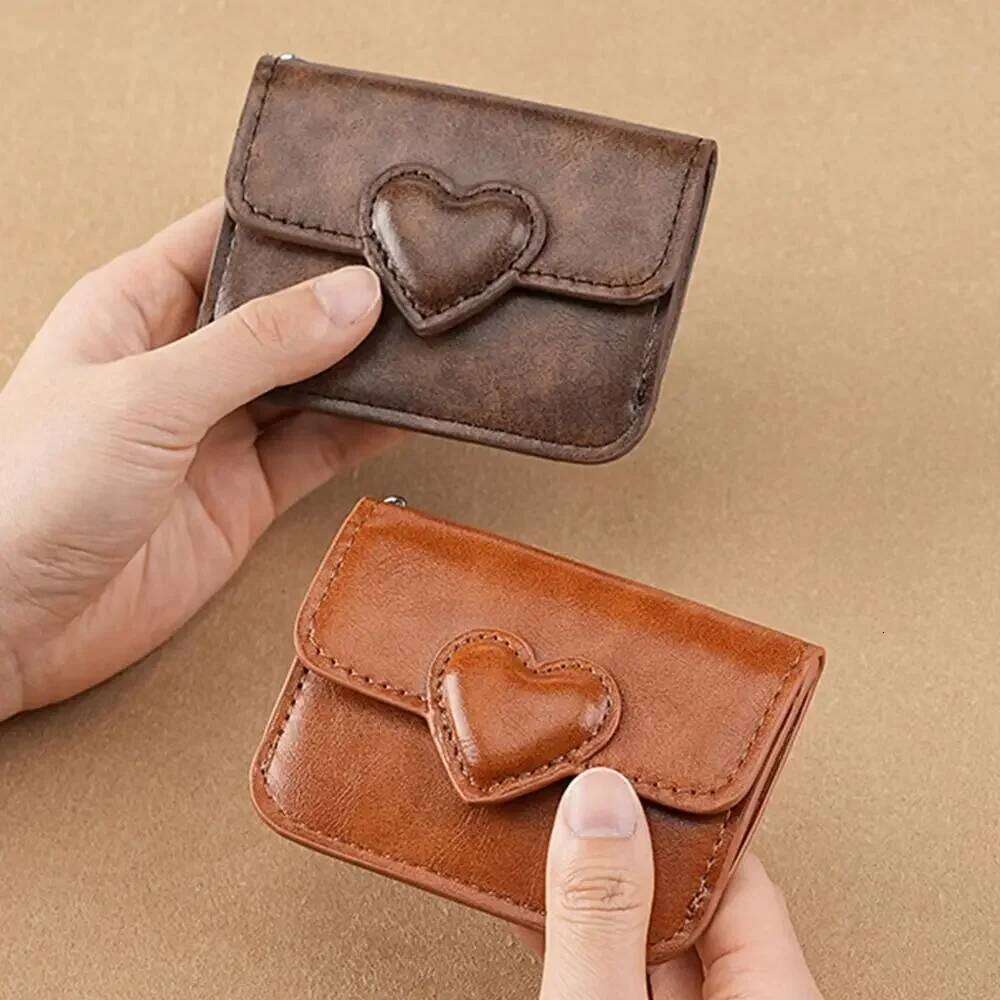 Women Lightweight PULeather Cute Heart Shaped Small Wallet Multi-card Anti-magnetic Card Holder Travel Cash Coin Bag Z260205
