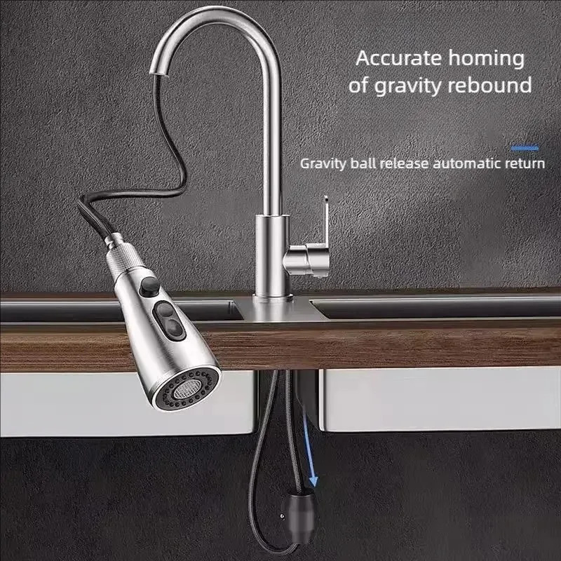 Kitchen Faucets 304 stainless steel Pull Out Sink Water Tap Deck Mounted Mixer Stream Sprayer Head Cold Taps 260122