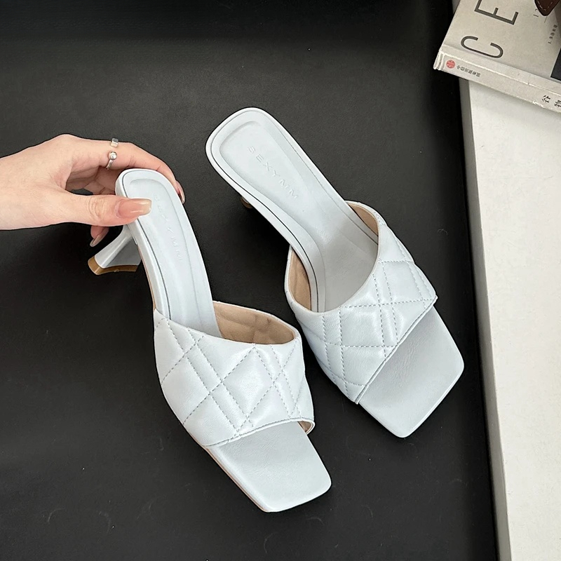 2026 Summer New Women Slipper Fashion Toe Slip On Ladies Elegant Sandal Square High Heel Dress Slides Shoes ddmypanda