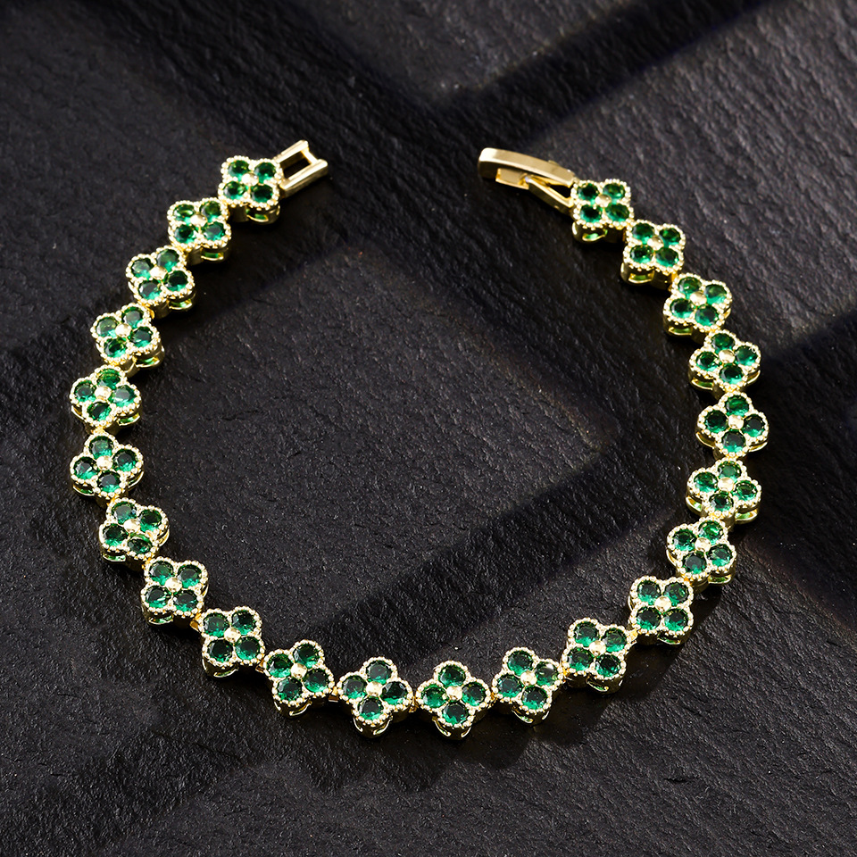 New Four-Leaf Clover Set Amazon Cross-Border Hot-Selling Colorful Zircon European and American Fashion Design Jewelry - view 5