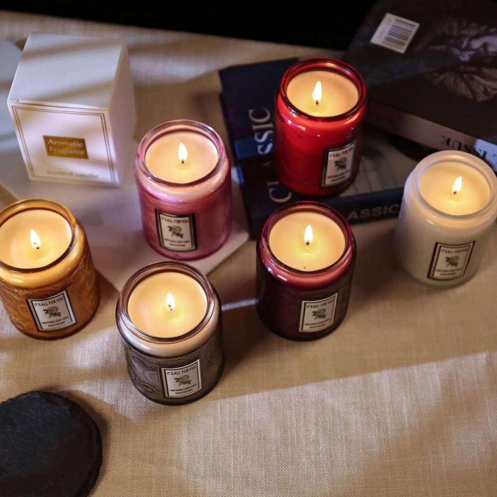 Aromatherapy Creative Glass Cup Smokeless Handmade Soy Wax Jar Fragrance Souvenir Candle H260205