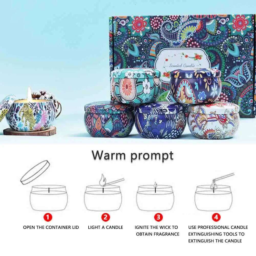 6PCS/Set Scented Box Vintage Flower Rose Lavender Candle Jars Soy Wax Fragrance Candles Wedding Birthday Gift Home Decor H260205