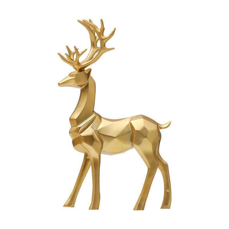 Resin Geometric Elk Sculpture Standing Gold Deer Statues Festival Reindeer Home Decor Living Room TV Cabinet Ornaments S260204
