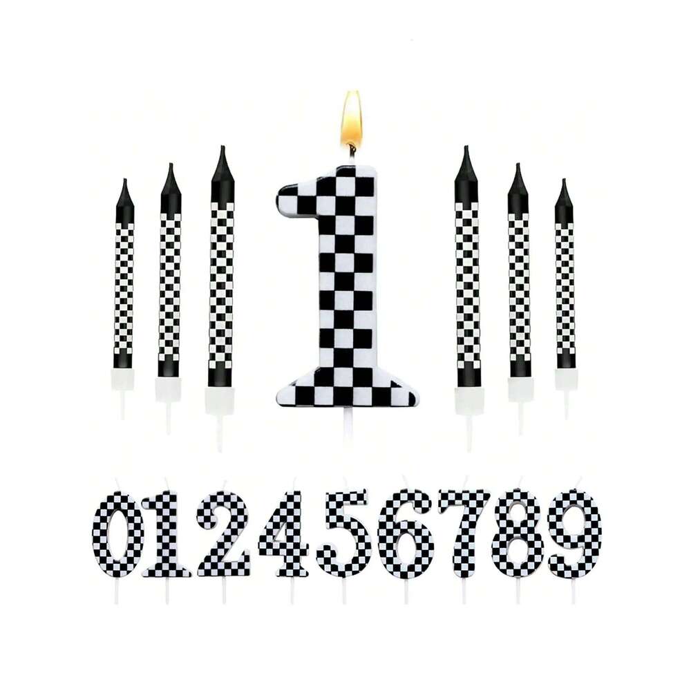 7Pcs Set,Cake Numeral Candles,Racing Cars Themed Birthday Candles for Cake Candle Checkered Decoration S260204