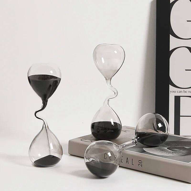 Curve Design Black Hourglass Modern Style Home Decor Accessories Glass Craft Simple Interior Table Ornament Aesthetic Sand Clock S260204