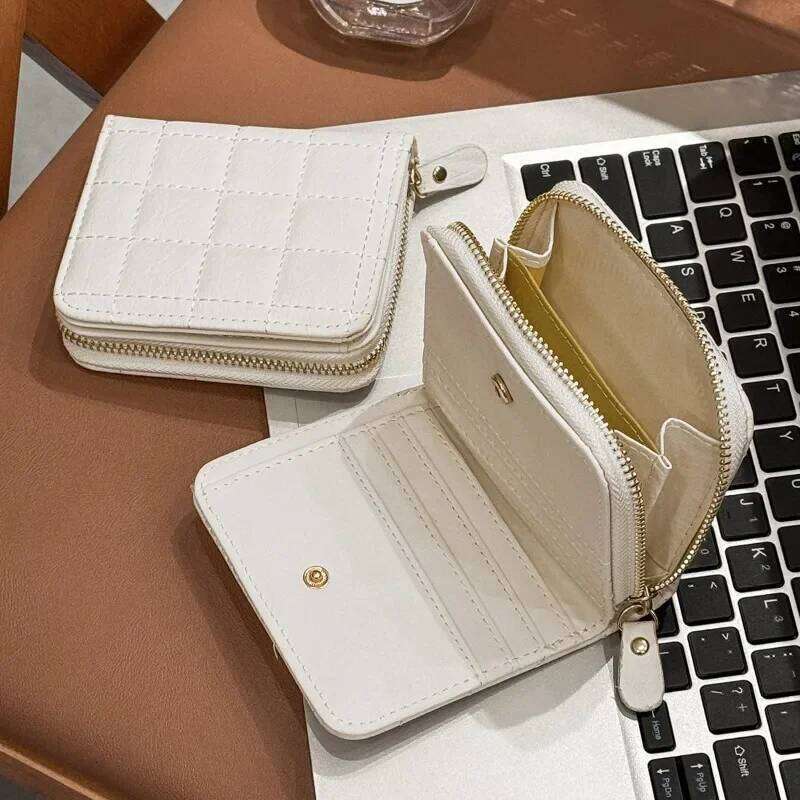 2023 New Women Short Wallets PU Leather Female Plaid Purses Card Holder Fashion Woman Small Zipper Wallet with Coin Purse Z260205