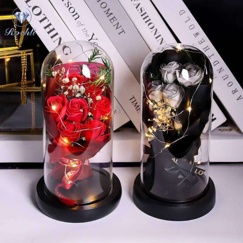 Rose Eternal Life Flower Starry Sky Glass Cover Living Room Decor for Girlfriend Birthday Gift Valentine's Mother's Day S260204
