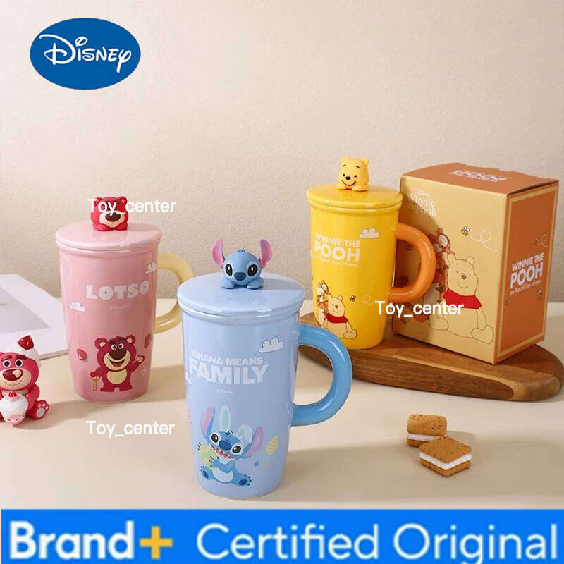 Disney Stitch Ceramic Mug with Lid Cartoon Winnie Large Capacity Water Mugs Cute Creative Design Lotso Character 500ml Cup Drinkware H260205