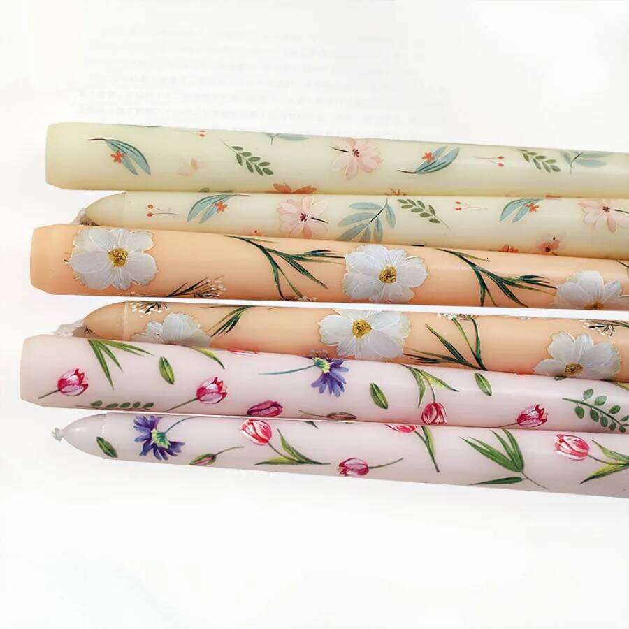 2pcs/Box 9.85in Taper Scented Candles Romantic Hand Painted Rose Long For Home Candle Wedding Decoration S260204