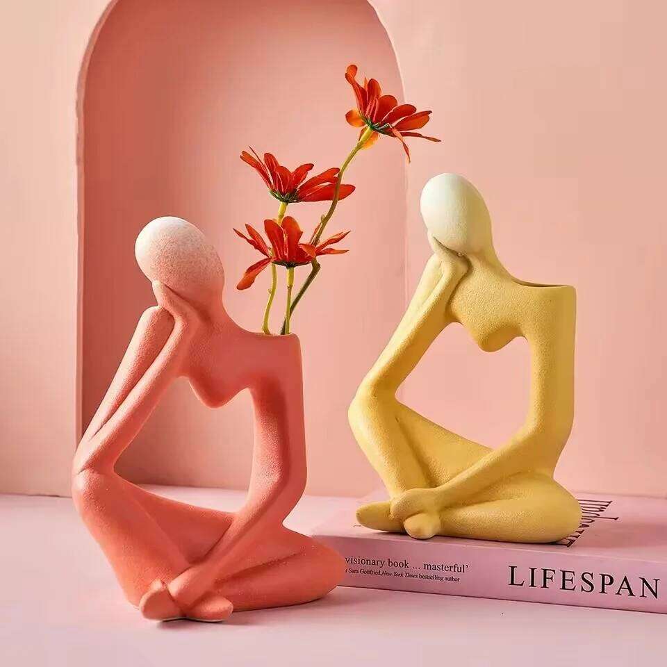 Ceramic Abstract Figure Sculpture Home Bedroom Decoration Accessories Living Room Christmas Modern Desk Decor Statue S260204