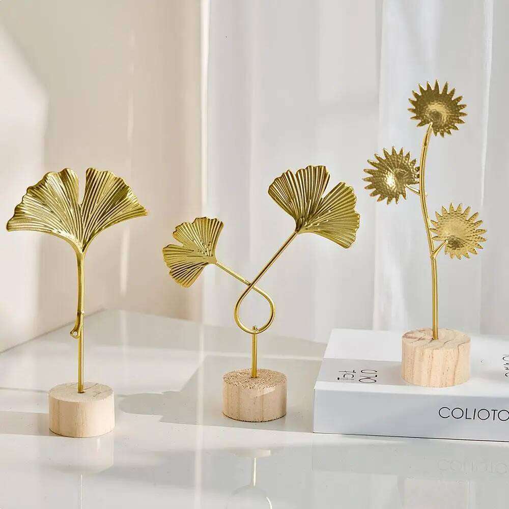 Ginkgo Leaf Wrought Iron Ornaments Home Decoration Office Desktop Crafts Miniature Figurines Creative Luxury Ornament S260204