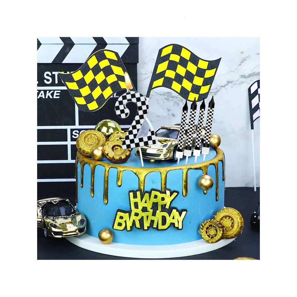 7Pcs Set,Cake Numeral Candles,Racing Cars Themed Birthday Candles for Cake Candle Checkered Decoration S260204