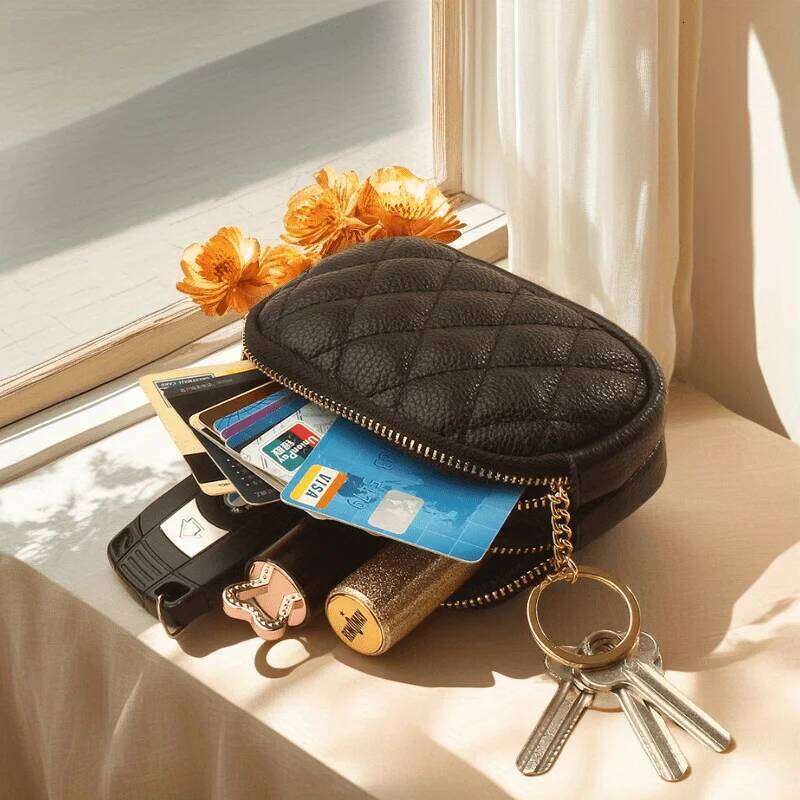 New PU leather rhombus small wallet mini coin double zipper storage change bag Z260205