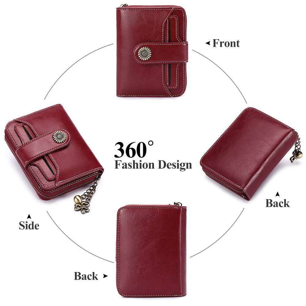 Genuine Leather Short Zipper Cowhide Wallets with Chain Cute Small Coin Purse Money Bag Wallet for Women Z260205