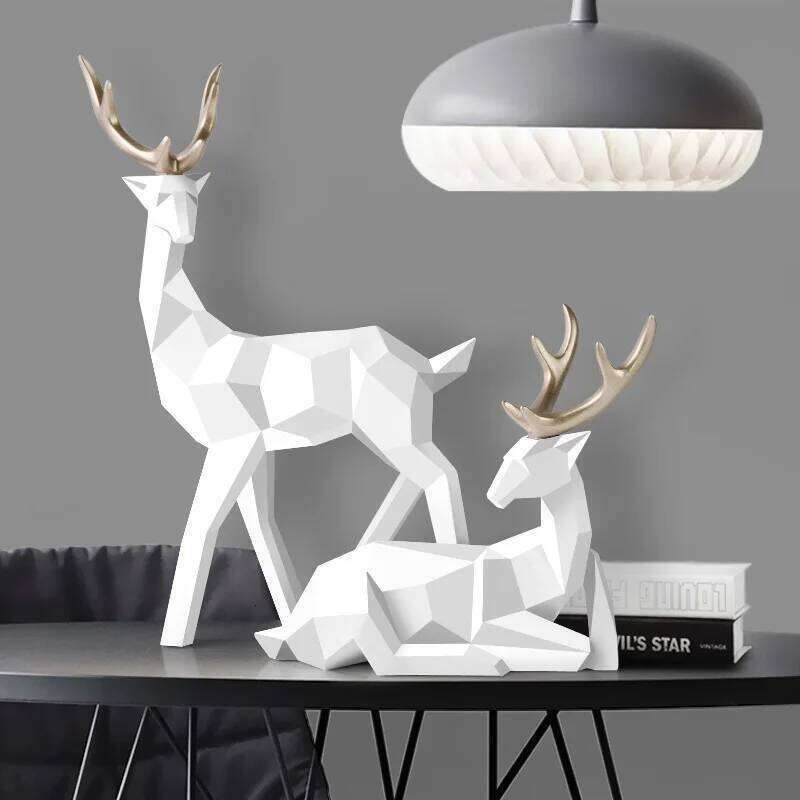 Resin Deer Statue Figurines Reindeer Sculpture White Deers Decor Office Home Living Room Decoration Tabletop S260204