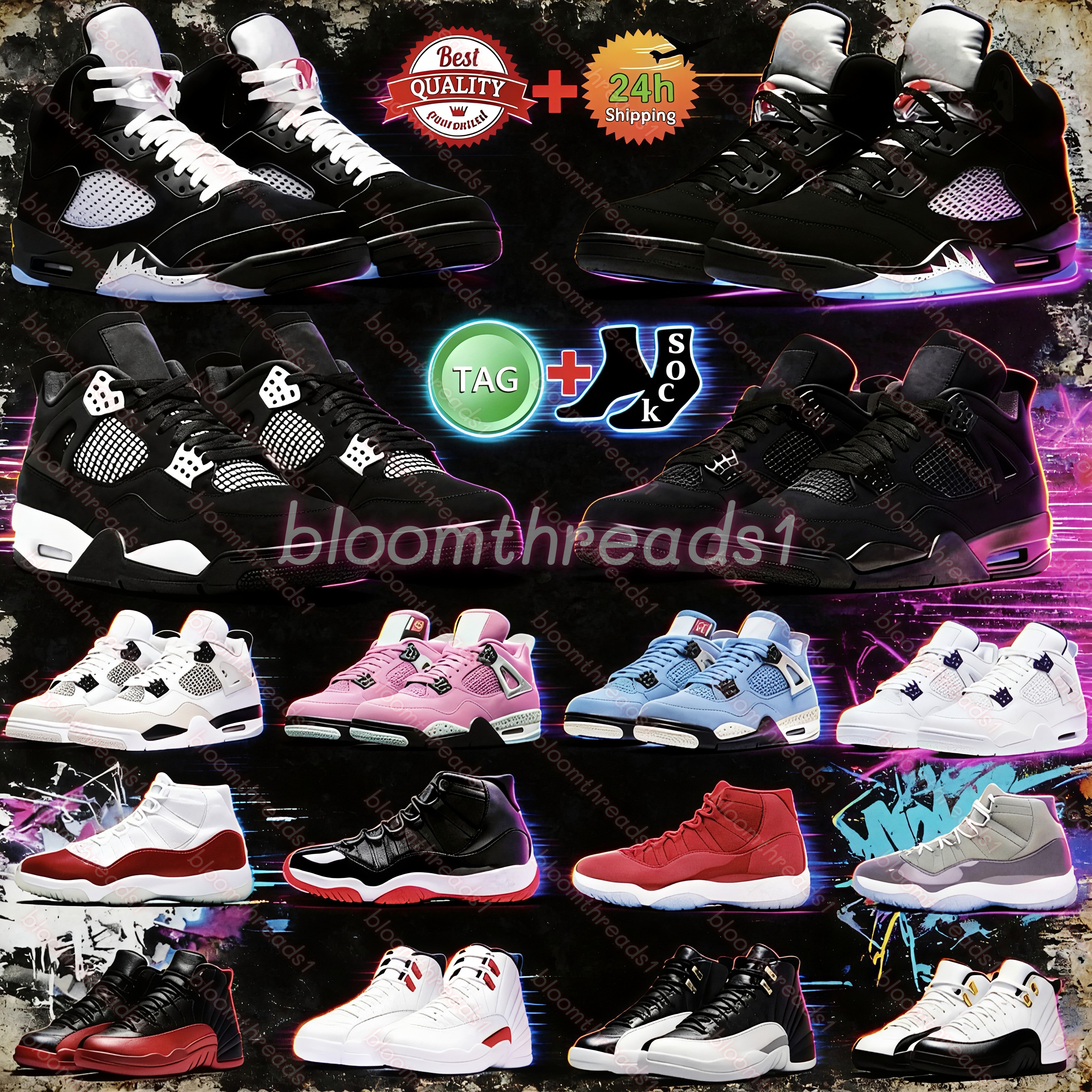 4s 5s 11s 12s Basketball Shoes Mens Womens Trainers US Local warehouse Luxury Grey Sail 4 Military Black Cat Fear White Thunder Bred Sneakers Sports Shoes