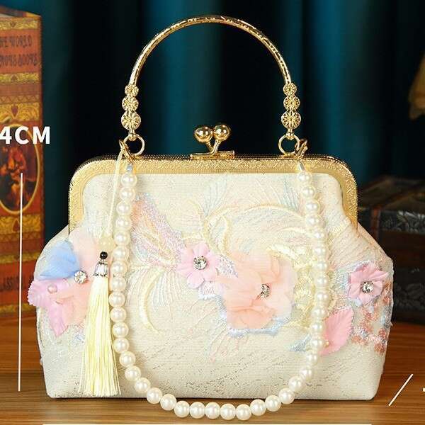 New Arrivals Original Heavy Craft Flower Lace Mesh Socialite Handbag Ancient Style Cheongsam Banquet Rhinestone High-End Women's Bag Evergwish