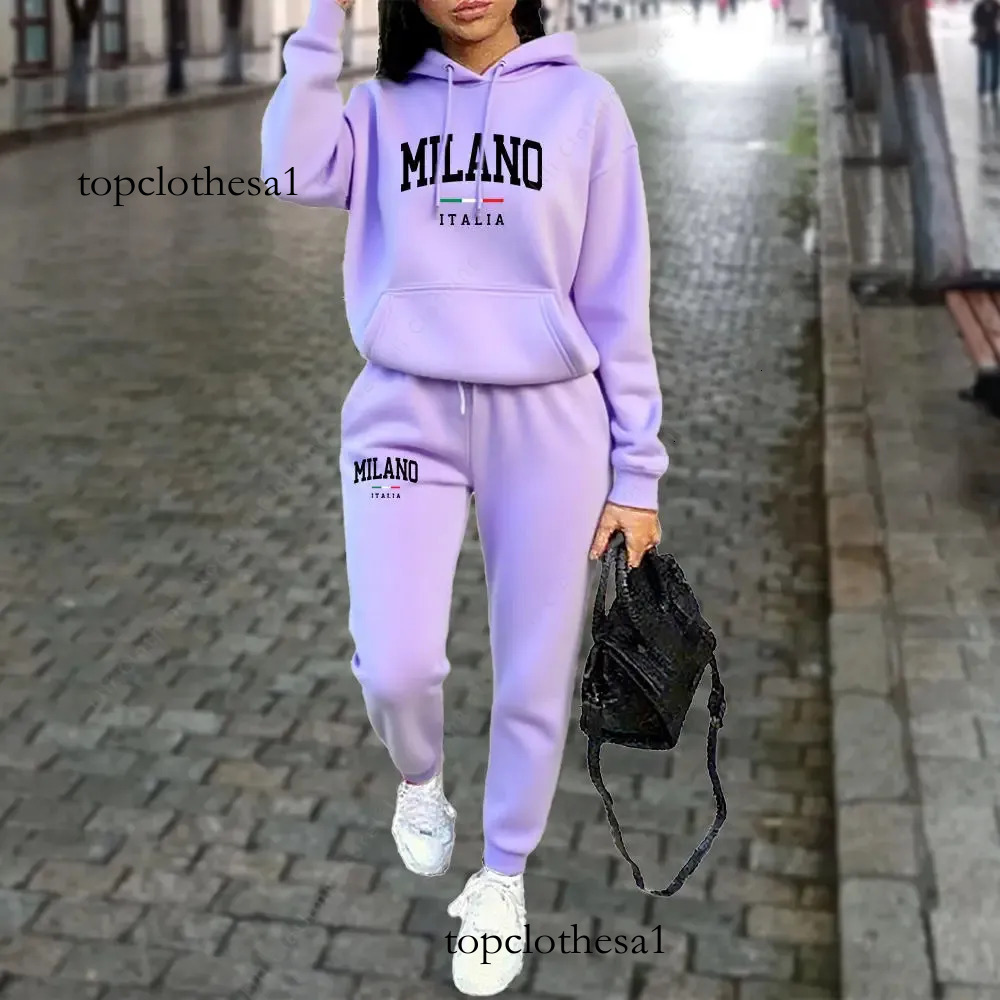 Autumn Winter Womens Sets 2pcs Hoodies Pants Suit Sports Outfits 2025 MILANO Letter Print Aesthetic Clothes Ladies Tracksuit 250826