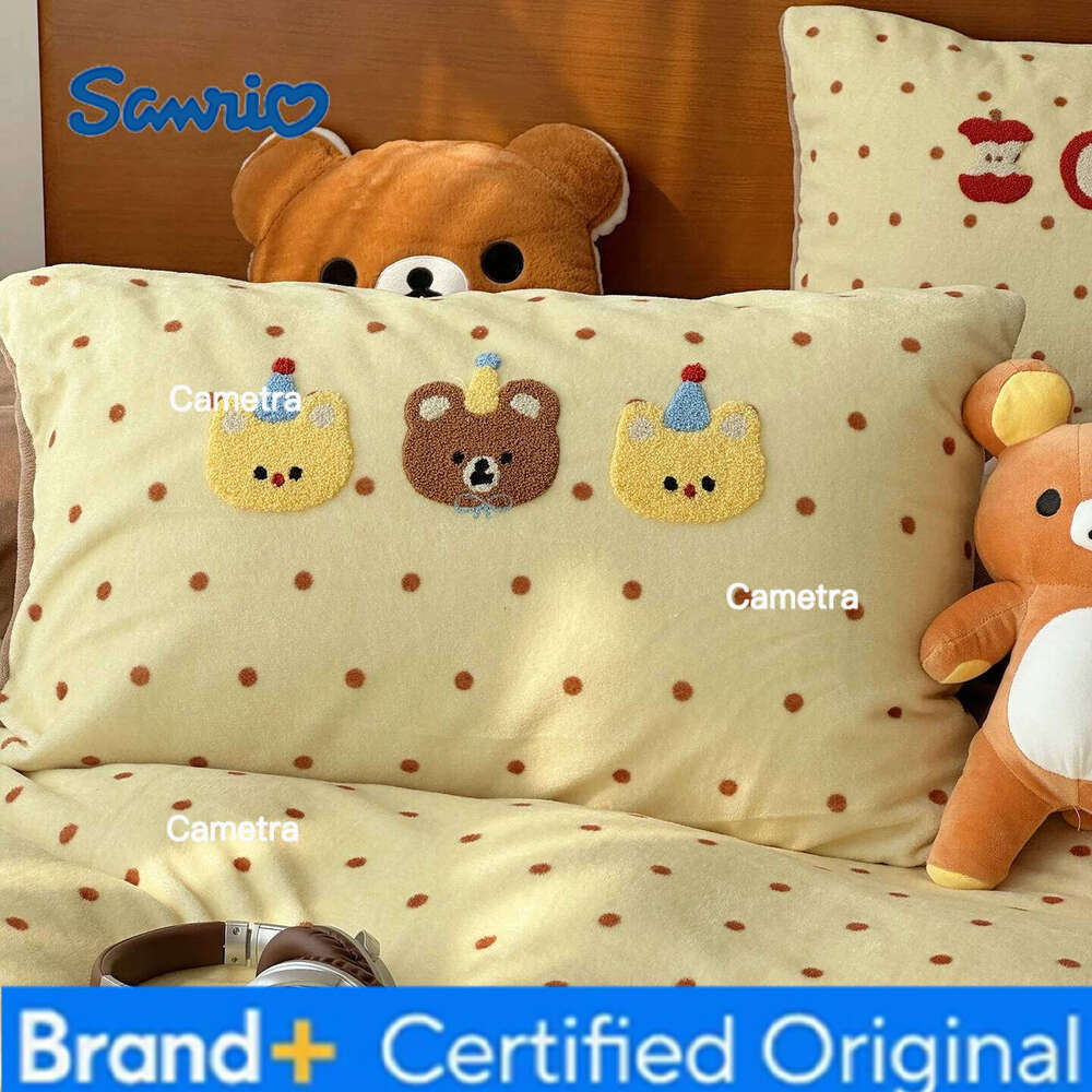 Sanrio Kawaii Bear Embroidered Winter Bedding Thickened Warm Milk Velvet Duvet Set with Sheets Soft Flannel Quilt Cover Kit H260205
