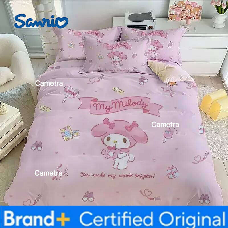 Sanrio 100% Cotton Cute Kuromi Children's Quilt Cover Sheets Pillowcases Bedding 3-piece Cartoon Girl Four-piece Set H260205