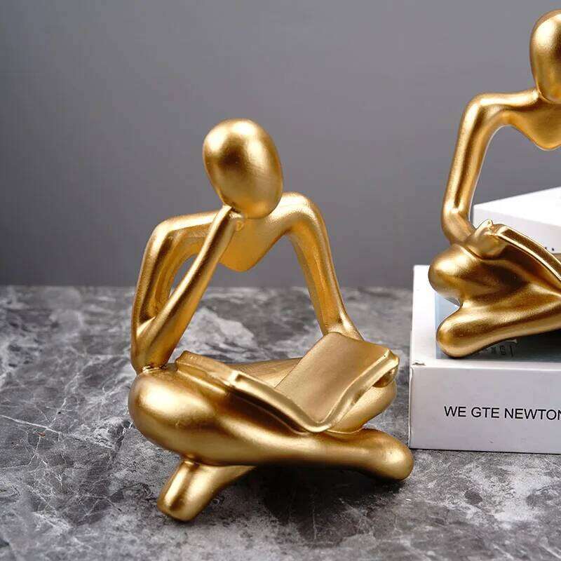 NORTHEUINS Reading Man Resin Figurine for Study Desktop Abstract Thinker Figure Ornament Home Living Room Office Decoration S260204