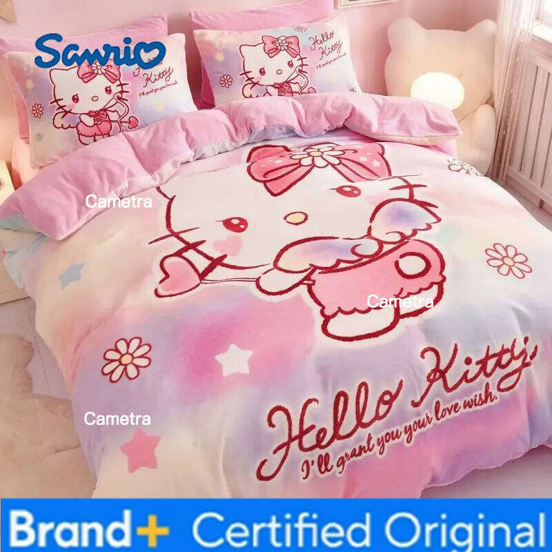 Sanrio New Hello Kitty My Melody Cinnamoroll cartoon print autumn winter bedroom dormitory high-quality bed sheet and quilt cover set H260205